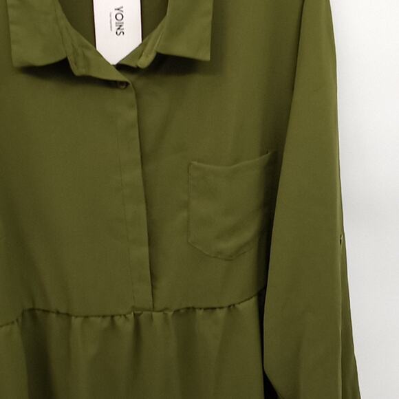 Yoins Women's Olive Green Hi Low Adjustable Sleeves Top Size  3 XL - Picture 4 of 11